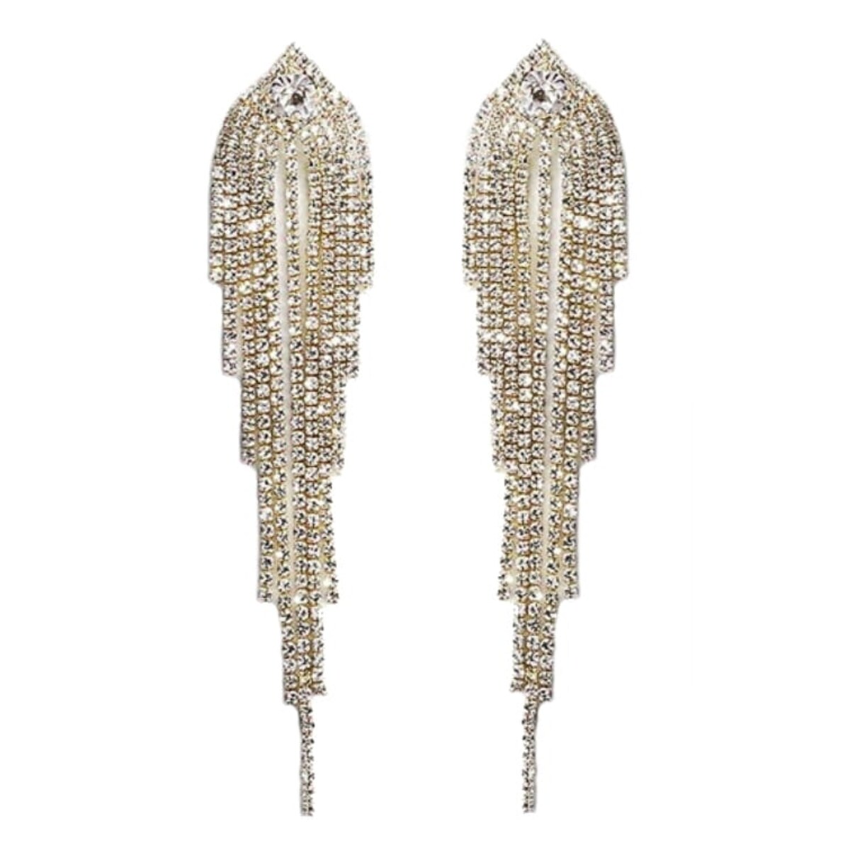 Długie wiszące złote kolczyki wieczorowe diamenciki błyszczą