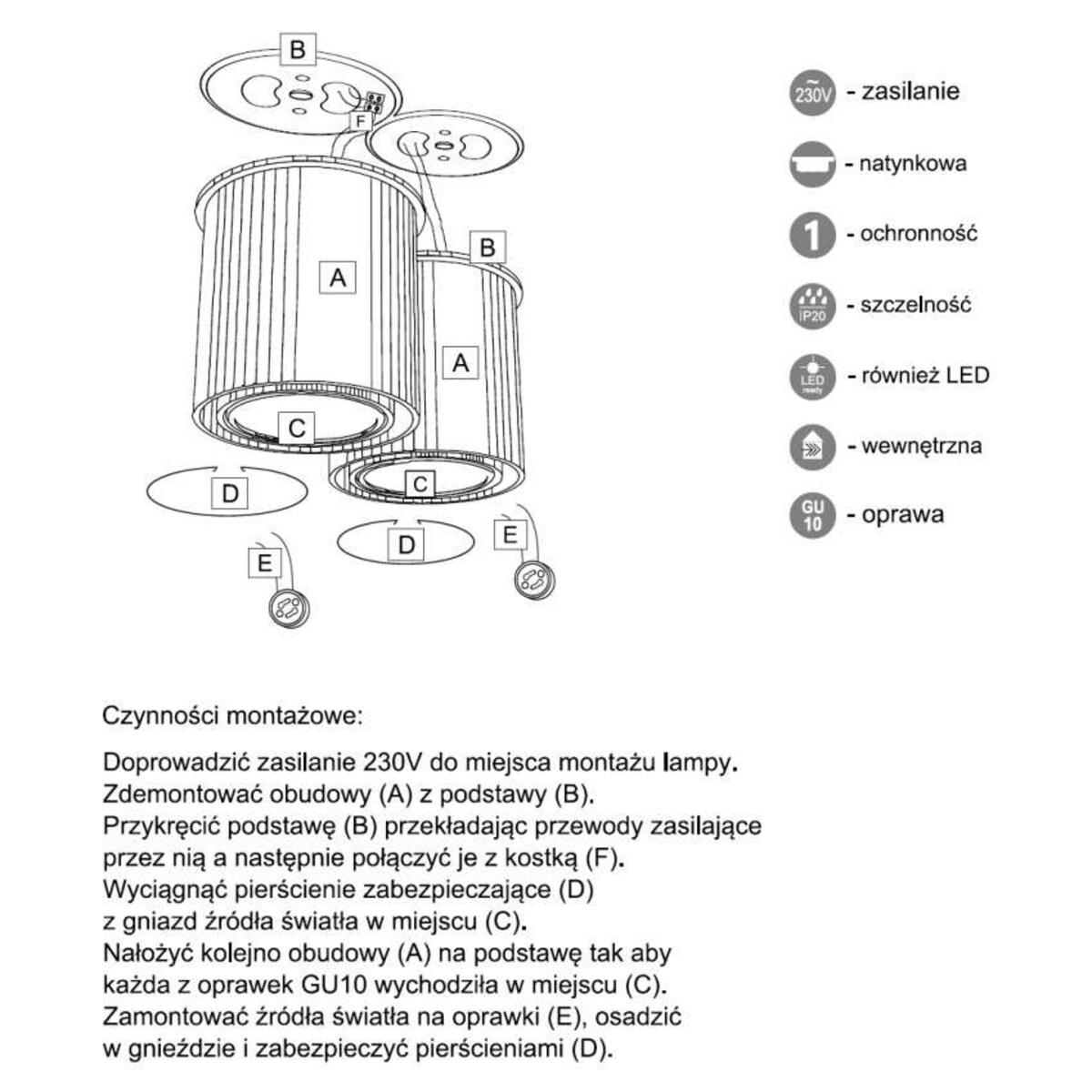 LAMPA sufitowa OSAKA 1120 Shilo natynkowa OPRAWA plafon spot tuby DOWNLIGHT czarny