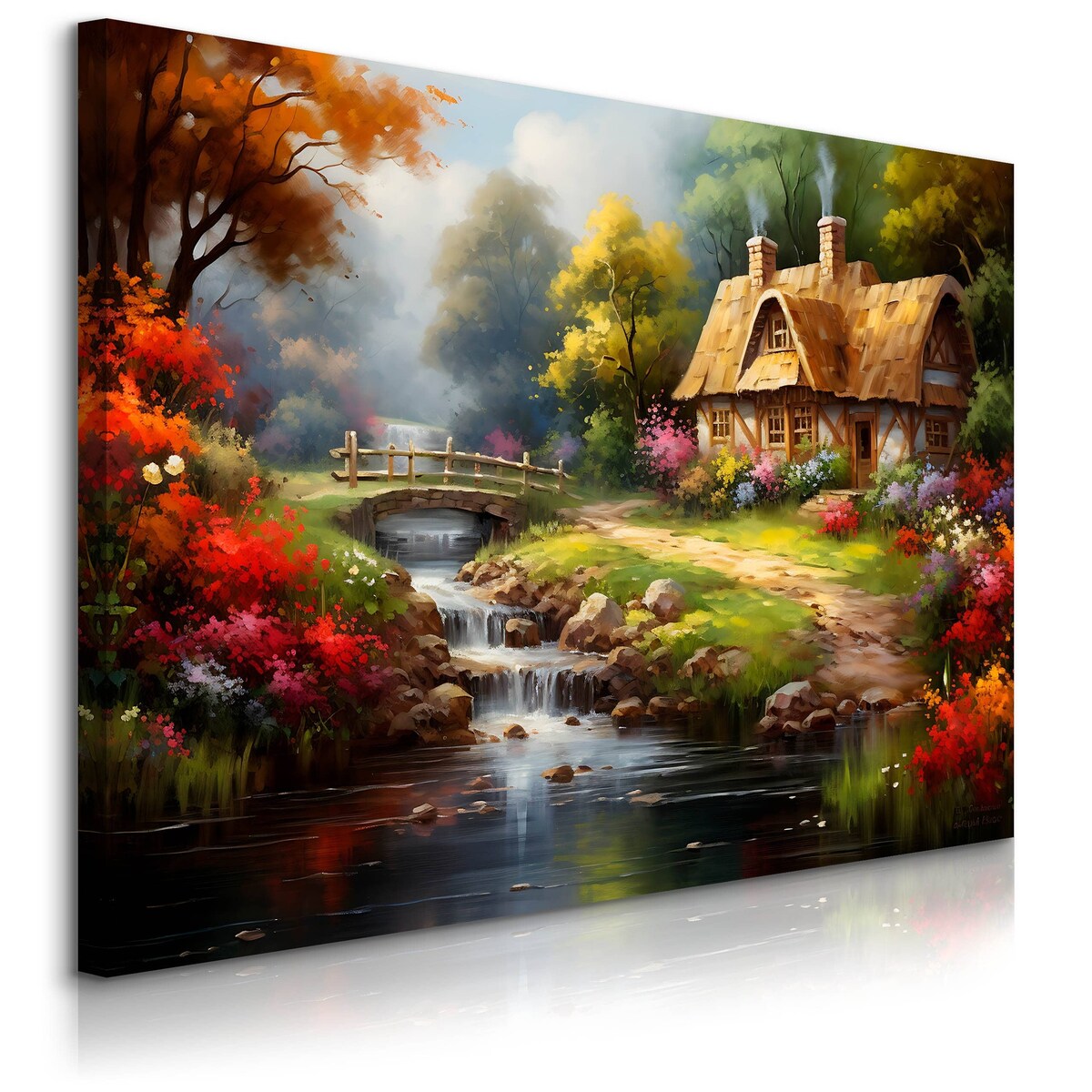 Obraz Do Jadalni Wiejska Chatka Pejzaż Kwiaty Las Natura Abstrakcja 70x50cm