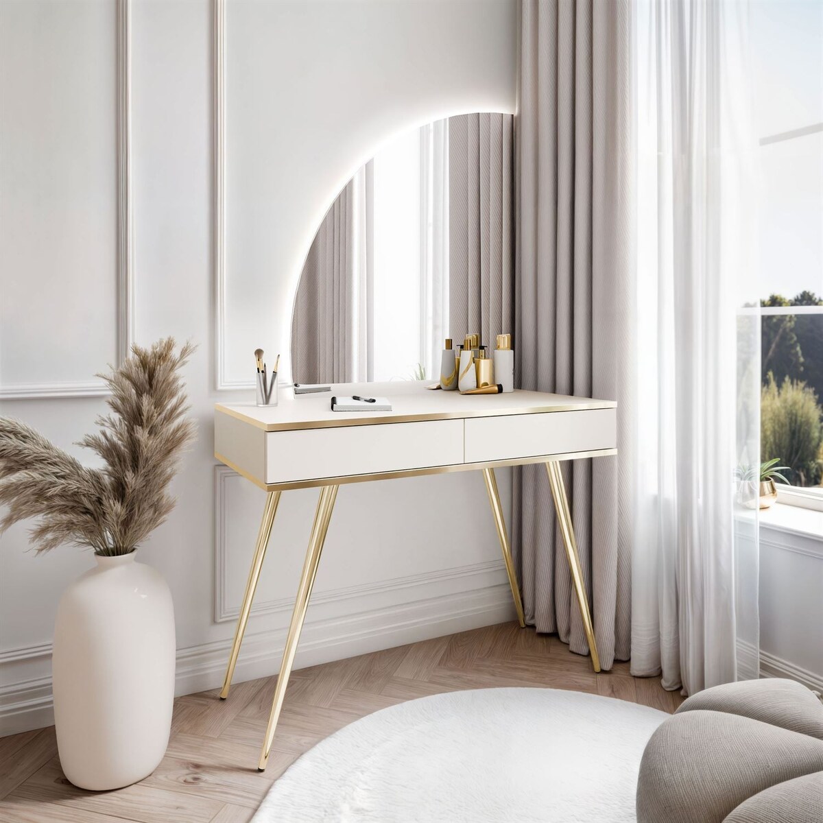 Toaletka OXFORD z lustrem i oświetleniem LED, lewa, kaszmir