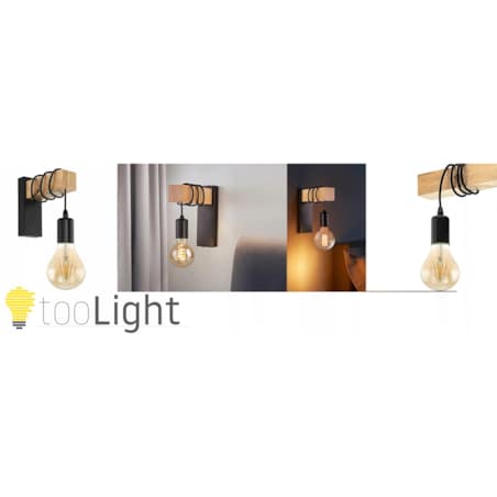 Lampa Kinkiet Ścienny Metalowy Z Drewnem Loft Line