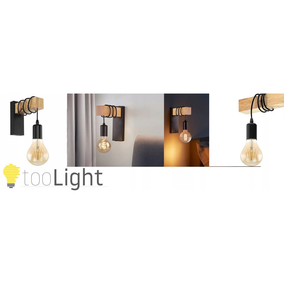 Lampa Kinkiet Ścienny Metalowy Z Drewnem Loft Line