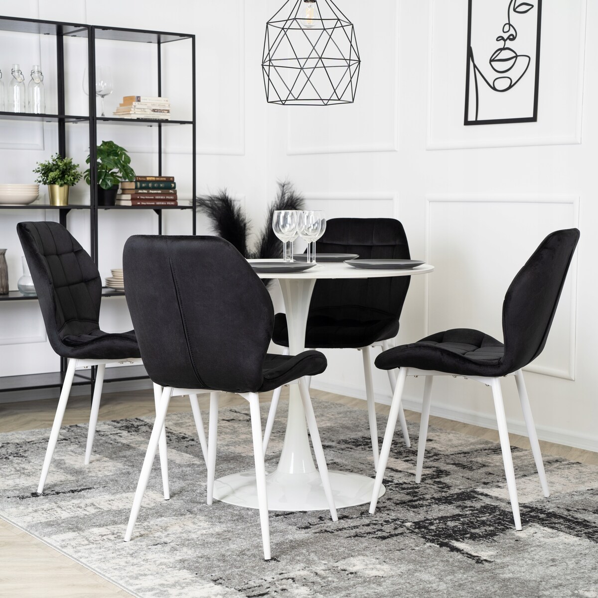 Krzesło Tapicerowane Welur Czarne LUCKY Kuchenne Do Jadalni Kuchni Salonu
