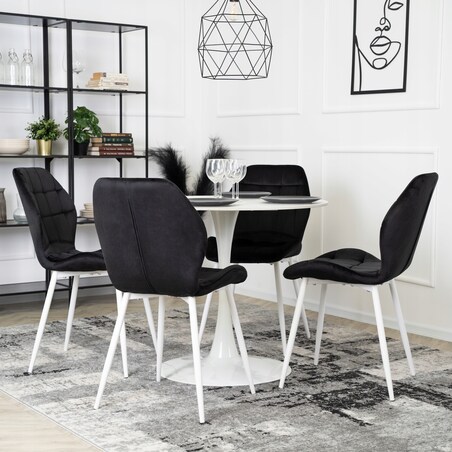 Krzesło Tapicerowane Welur Czarne LUCKY Kuchenne Do Jadalni Kuchni Salonu