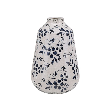 Wazon na kwiaty ceramiczny 20 cm biały z niebieskim MARONEIA