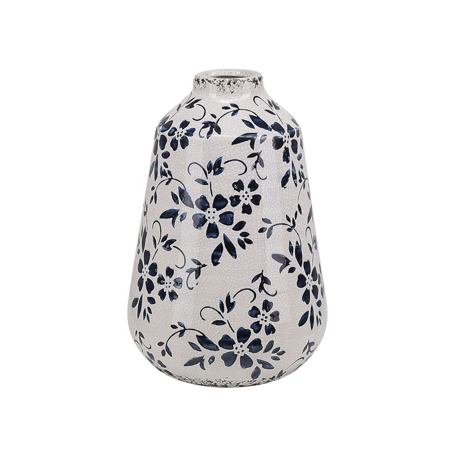 Wazon na kwiaty ceramiczny 20 cm biały z niebieskim MARONEIA
