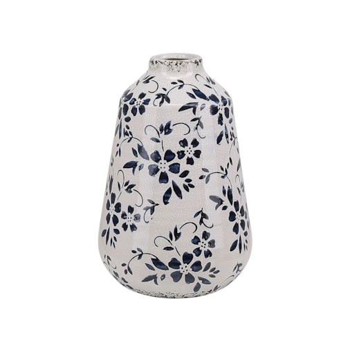 Wazon na kwiaty ceramiczny 20 cm biały z niebieskim MARONEIA