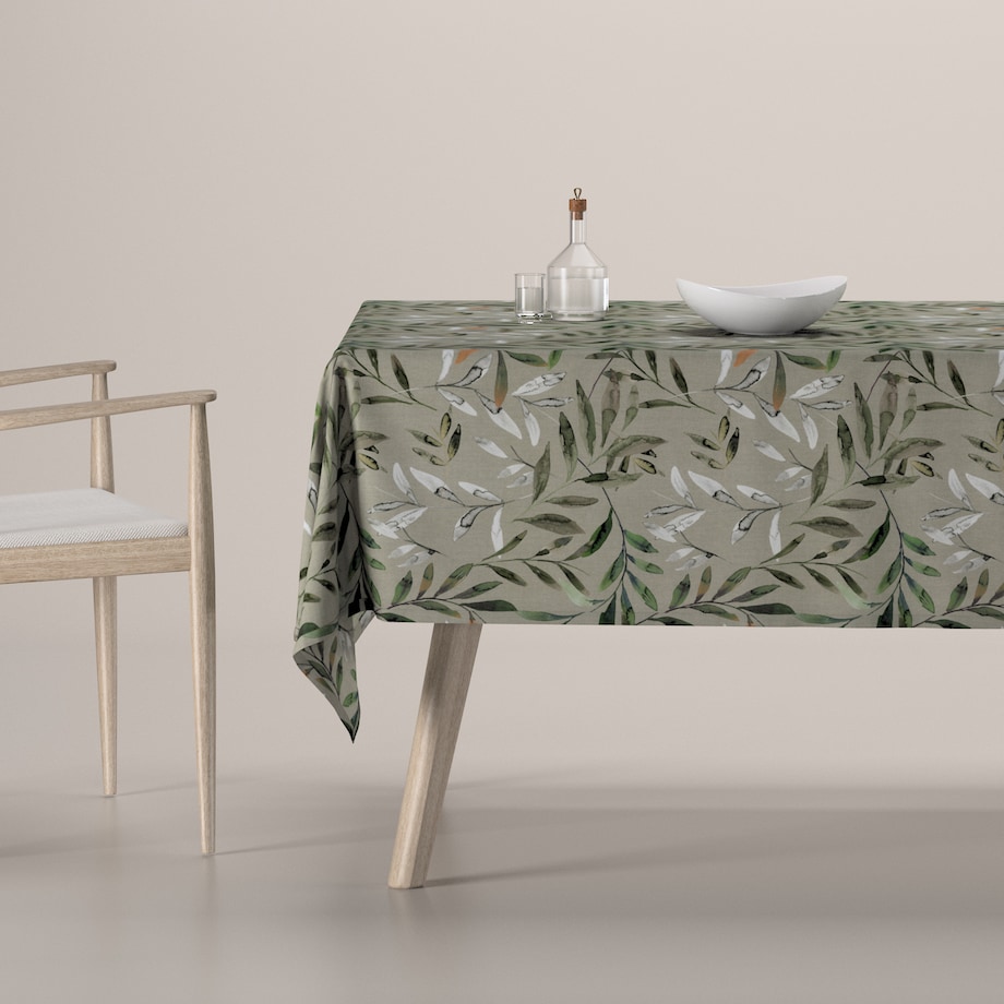 Obrus prostokątny 130 x 160 cm zielone gałązki na szarym tle