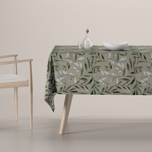 Obrus prostokątny 130 x 160 cm zielone gałązki na szarym tle