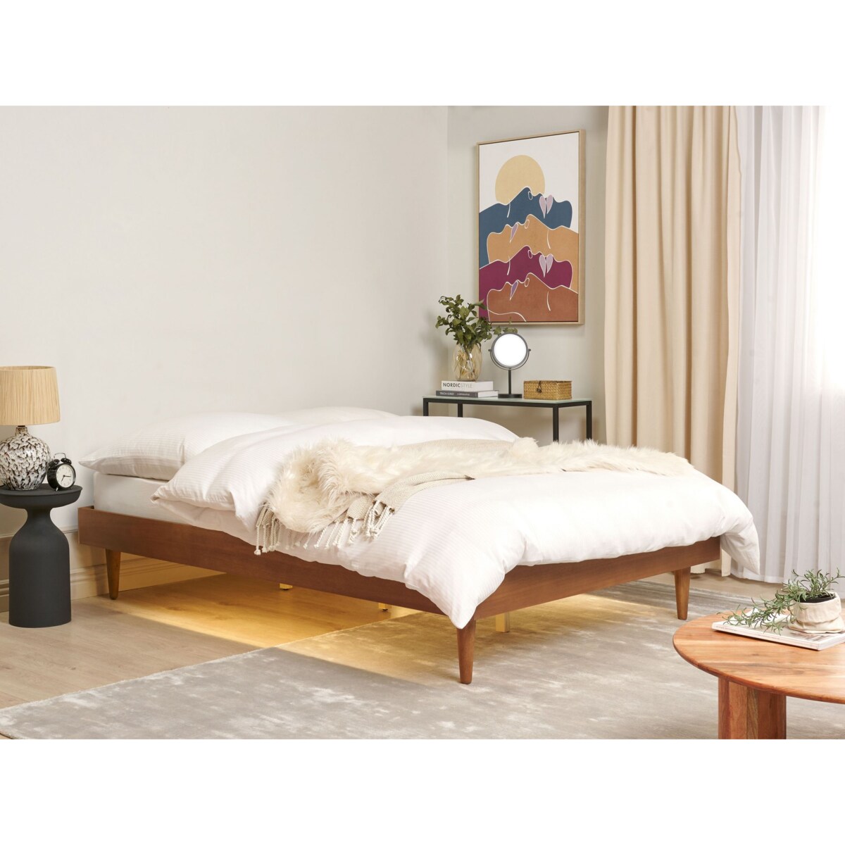Łóżko LED TOUCY 140 x 200 cm Jesion brązowy
