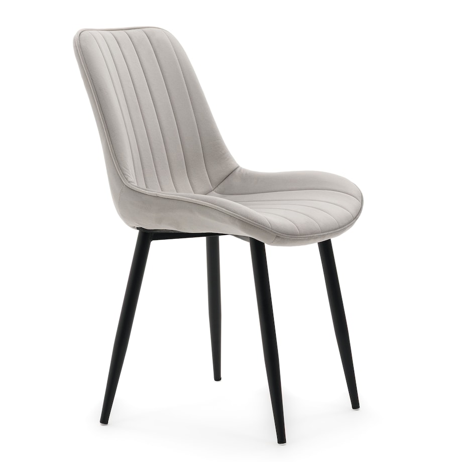 Krzesło welurowe tapicerowane ELVA szare do salonu jadalni na czarnych nogach