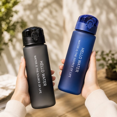 Butelka na wodę, sportowy bidon HELLO WATER 600ML czarny BD69