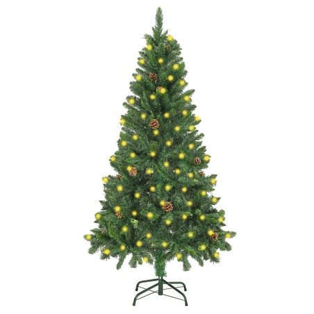 vidaXL Sztuczna choinka z lampkami i szyszkami, zielona, 150 cm