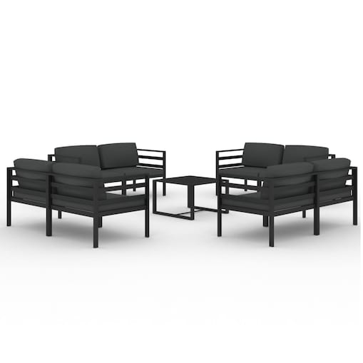 vidaXL 9-cz. zestaw mebli ogrodowych, poduszki, aluminium, antracyt