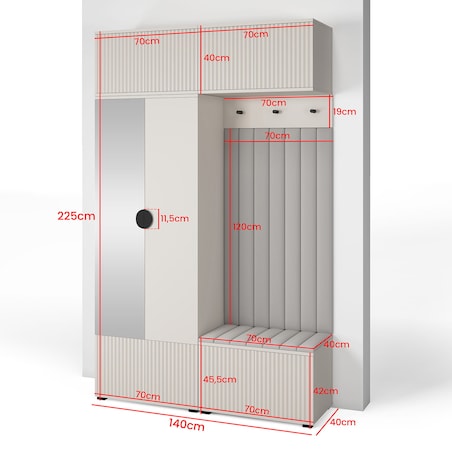 Kaszmirowa garderoba frezowana z lustrem Ritmo wersja 2 Trinity 06