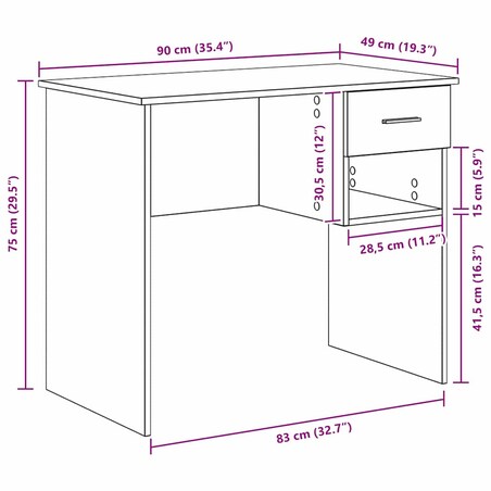 vidaXL Biurko z półką Biały 90 x 49.5 x 75 cm Materiał drewnopochodny