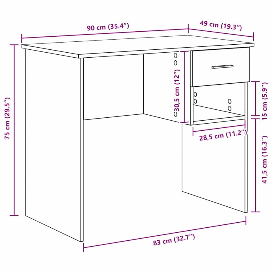 vidaXL Biurko z półką Biały 90 x 49.5 x 75 cm Materiał drewnopochodny