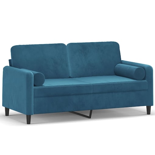 vidaXL 2-osobowa sofa z poduszkami, niebieska, 140 cm, aksamit
