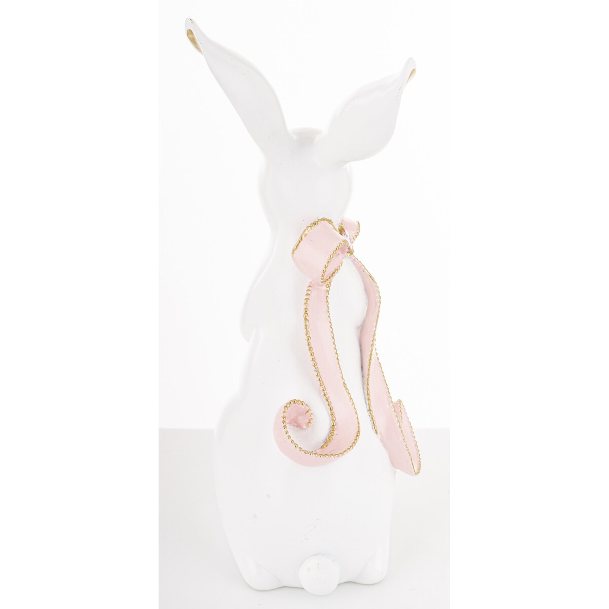 Dekoracja - królik ceramiczny 31x12x15 cm BUNNY-5 z różową długą kokardką