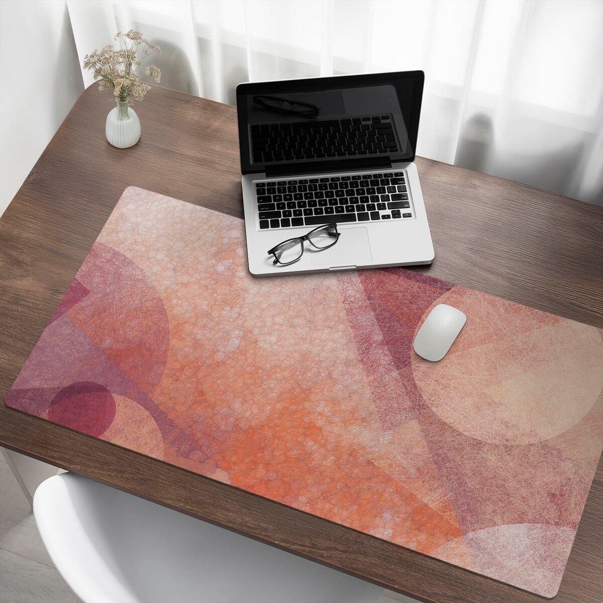 Pomarańczowa mata na biurko Abstrakcyjne koła, 120x60 cm