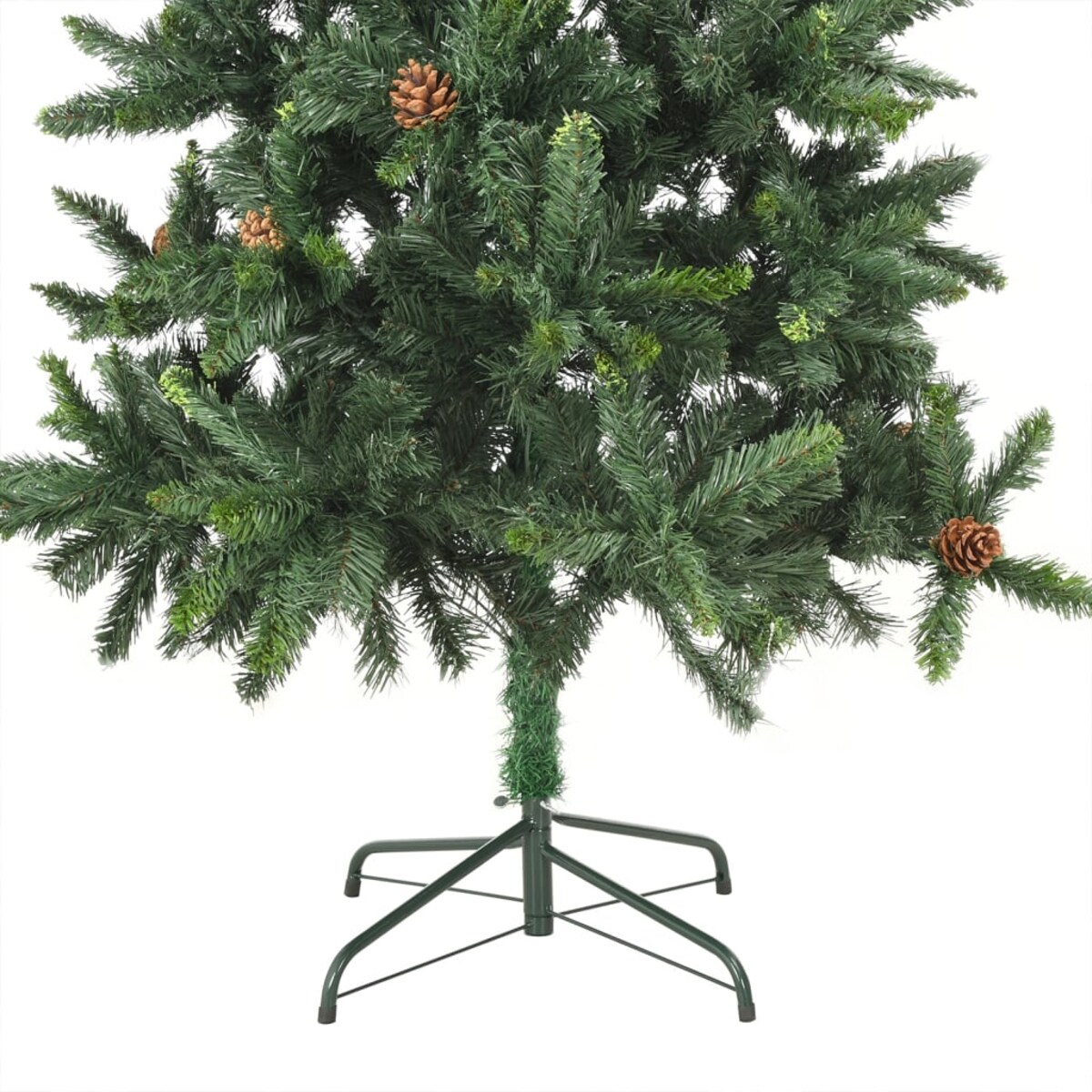 vidaXL Sztuczna choinka z lampkami i szyszkami, zielona, 210 cm