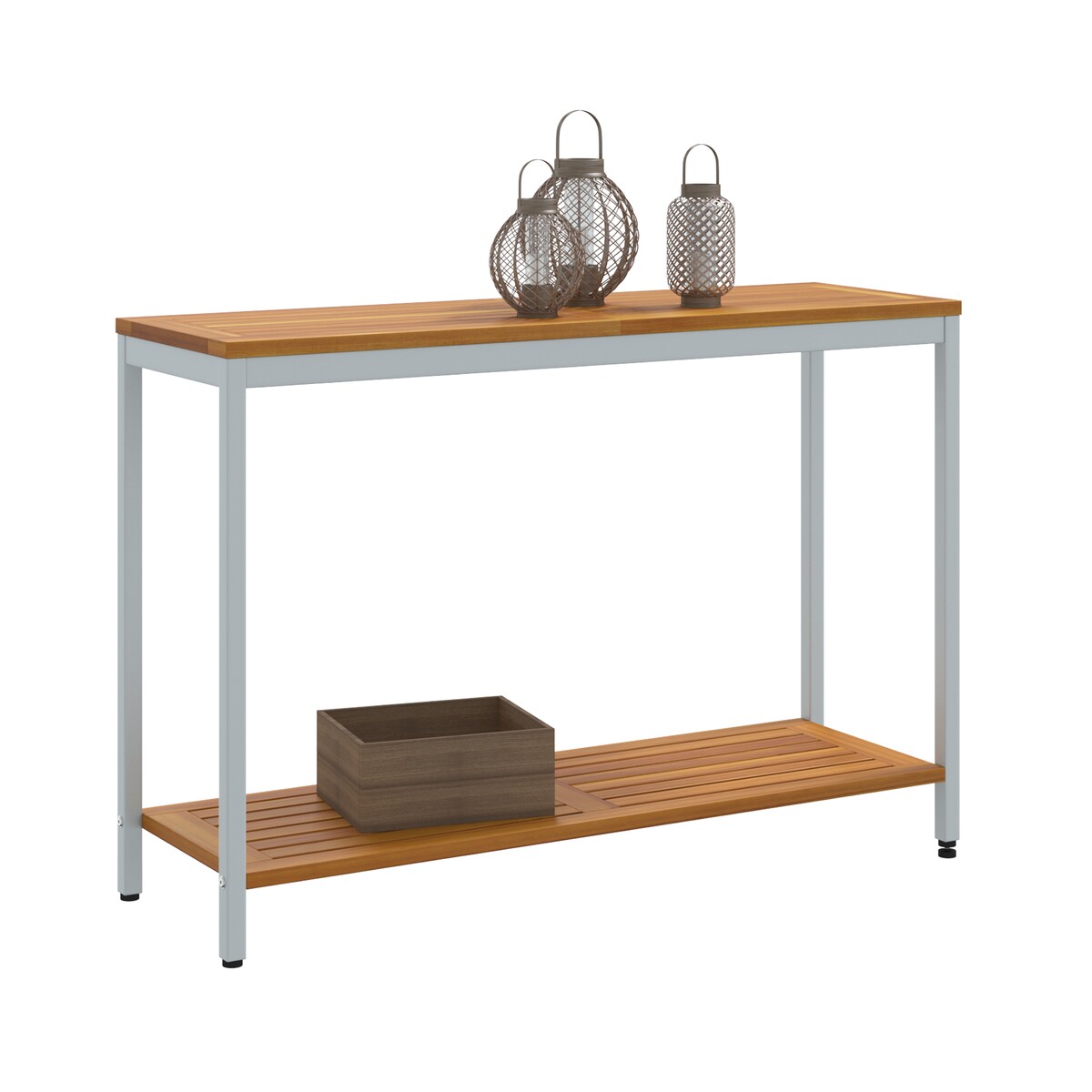 vidaXL Stół ogrodowy Naturalny i Szary 35x110x75 cm z litego drewna i stali