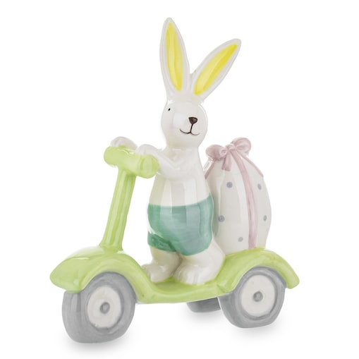 Dekoracja - króliczek na hulajnodze 19x6,5x15 cm z pisanką