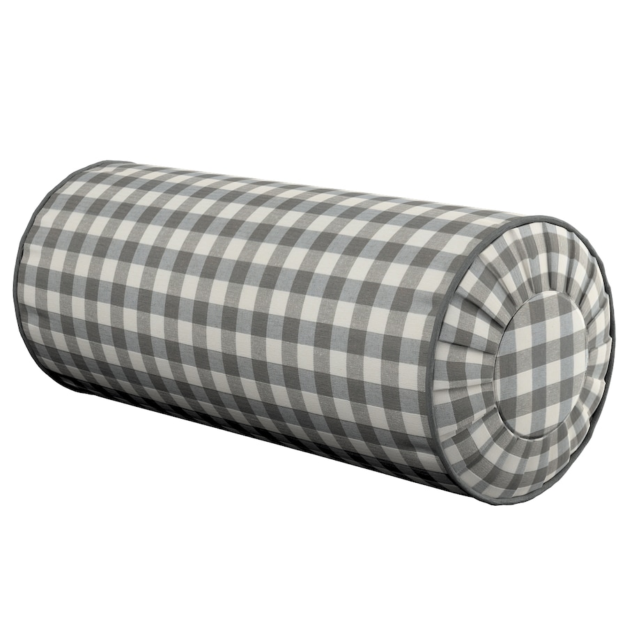 Poduszka wałek z zakładkami, szaro-biała kratka (1,5x1,5cm), Ø20 x 50 cm, Quadro