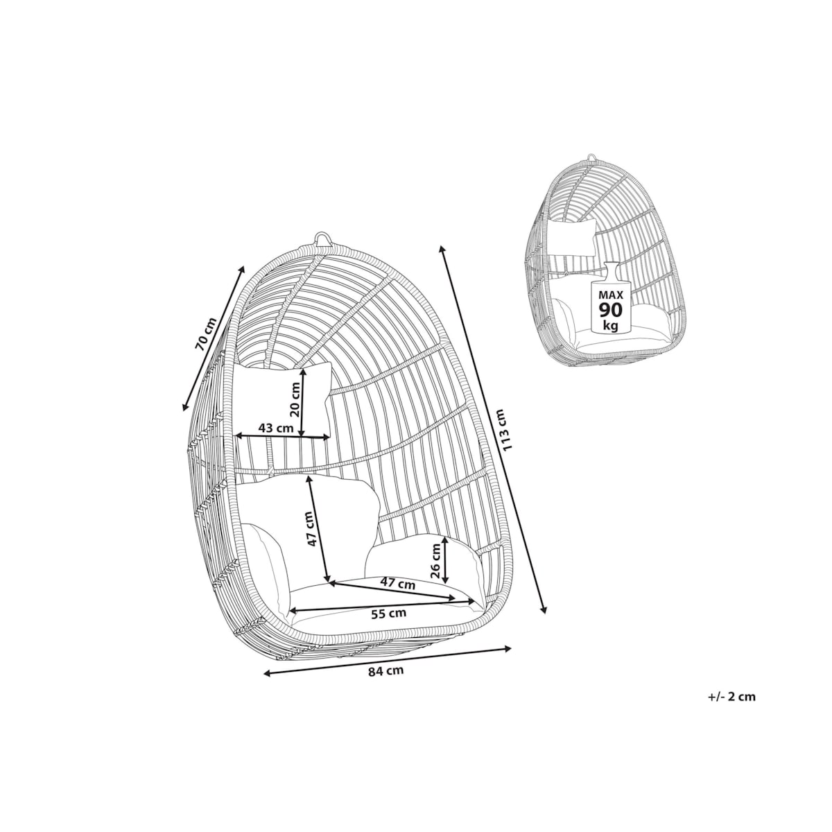 Fotel wiszący z technorattanu szary CASOLI