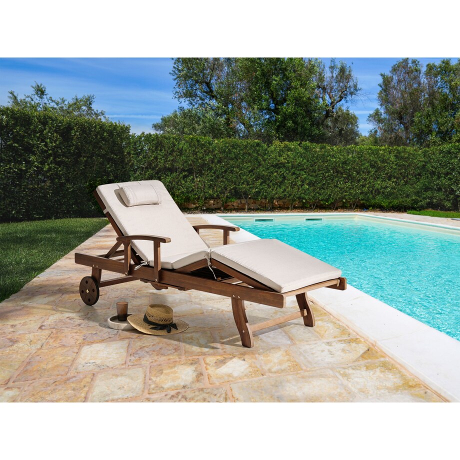 Leżak ogrodowy z poduszką AMANTEA PREMIUM Drewno akacjowe Jasnobeżowy