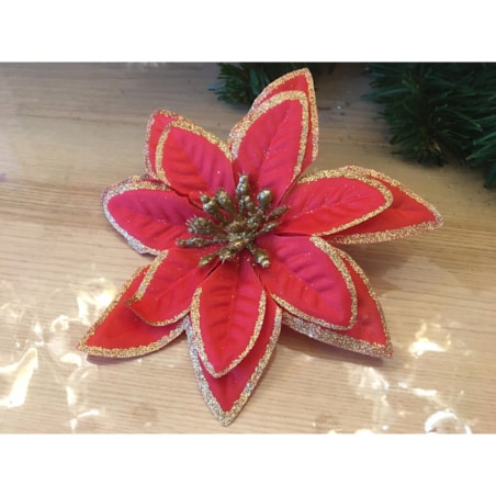 SZTUCZNY KWIAT GWIAZDA BETLEJEMSKA brokatowa czerwona świąteczna dekoracja
