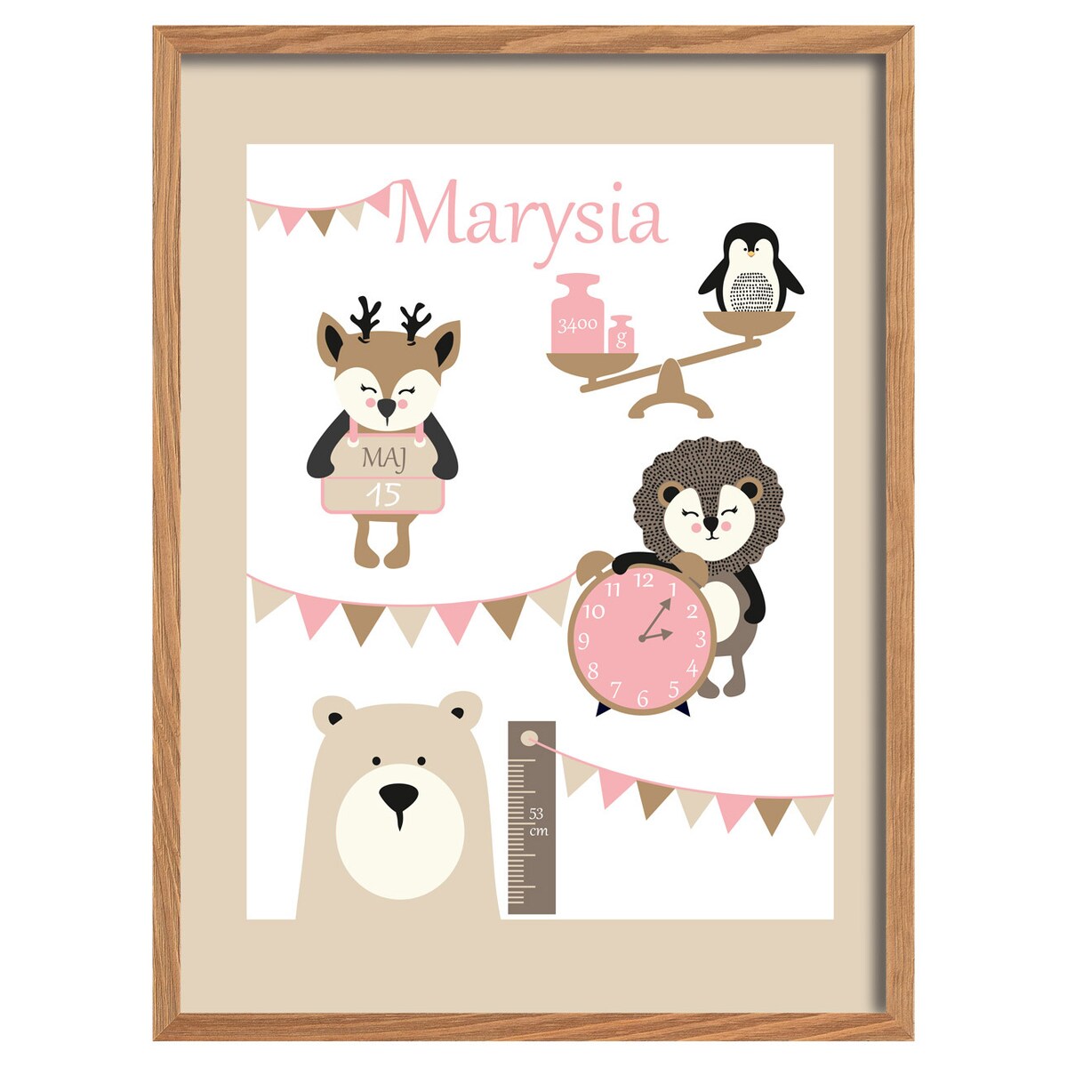 Metryczka Grow Up beige, 30x40cm