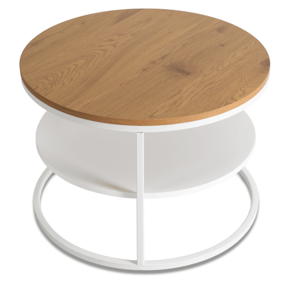 Stolik Kawowy Okrągły Skandynawski Ława Okrągła Loft Dąb Biały BEST
