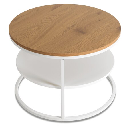 Stolik Kawowy Okrągły Skandynawski Ława Okrągła Loft Dąb Biały BEST