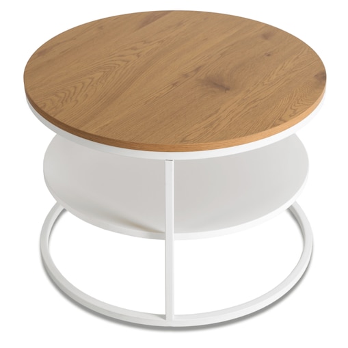 Stolik Kawowy Okrągły Skandynawski Ława Okrągła Loft Dąb Biały BEST