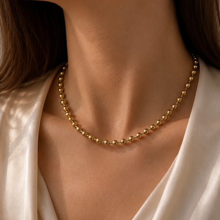 Naszyjnik stal szlachetna pozłacana 14k złotem, kuleczki 6mm NST2361