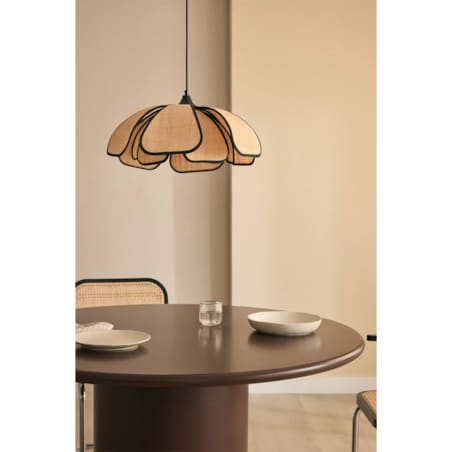 Lampa wisząca z rafi i bawełny, beżowo-czarna, Vidson Ø50 cm