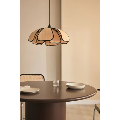 Lampa wisząca z rafi i bawełny, beżowo-czarna, Vidson Ø50 cm