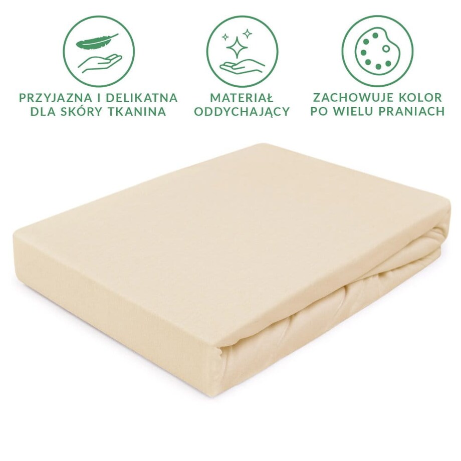 Prześcieradło z bawełny jersey z gumką 120x200 kolor jasny beż PREMIUM