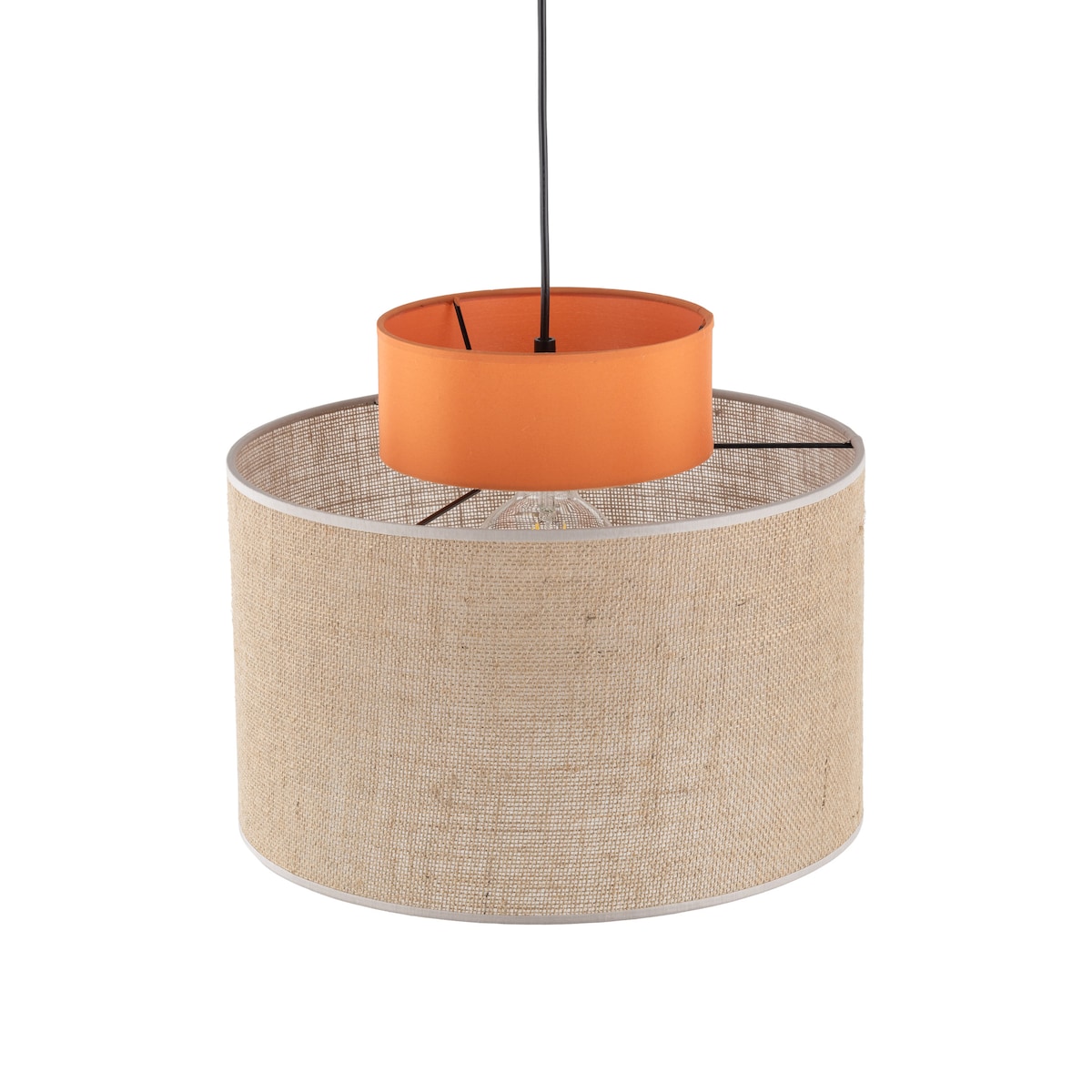 Lampa wisząca TK Lighting DUO JUTA ORANGE 3227, E27, regulowana wysokość, czarno-pomarańczowa, juta, 38 cm