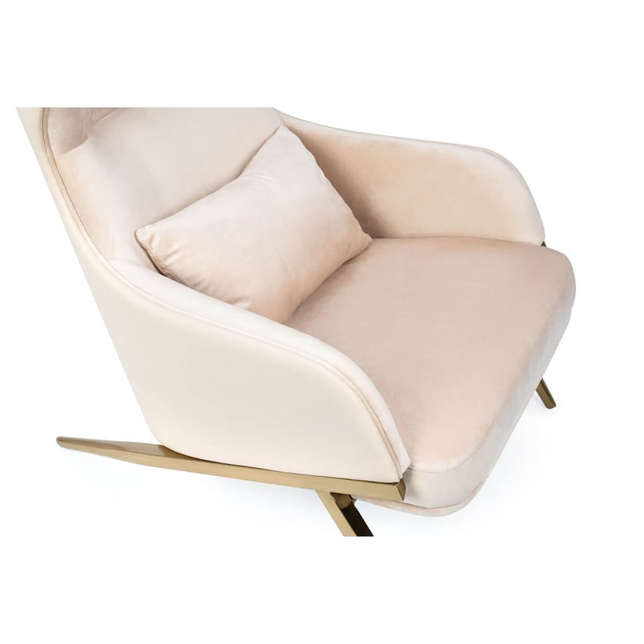 Komfortowy fotel do sypialni Hampton welur beżowy złoty