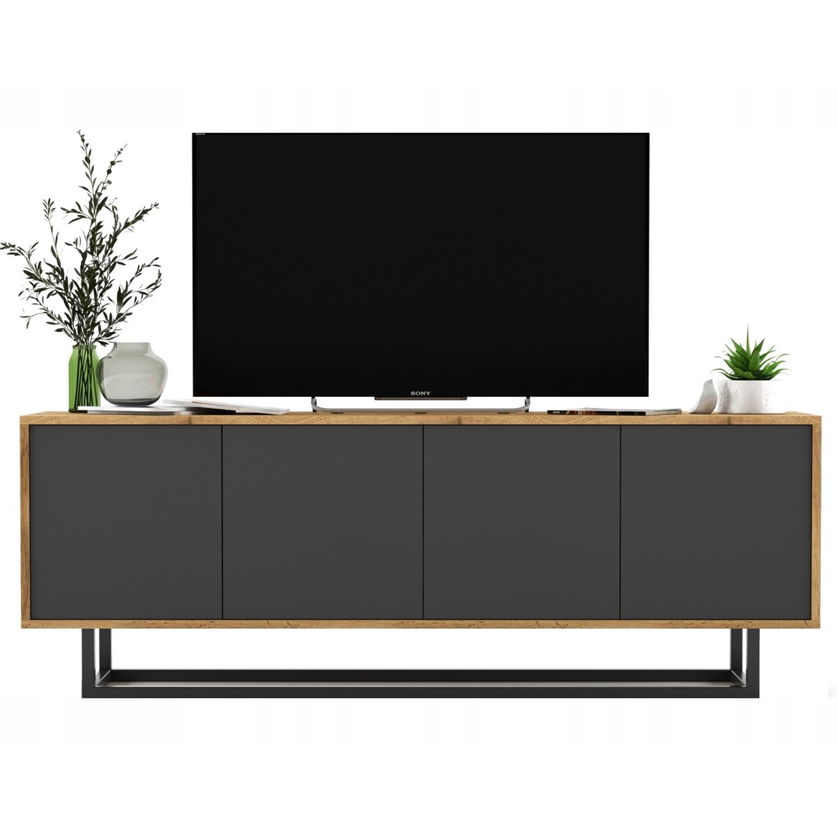 Industrialna Szafka RTV Loft Komoda RTV Dąb Wotan Grafit MAT 150 cm