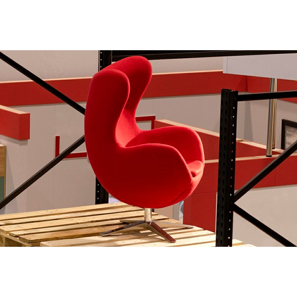 Fotel EGG SZEROKI czerwony.1 - wełna, podstawa stal