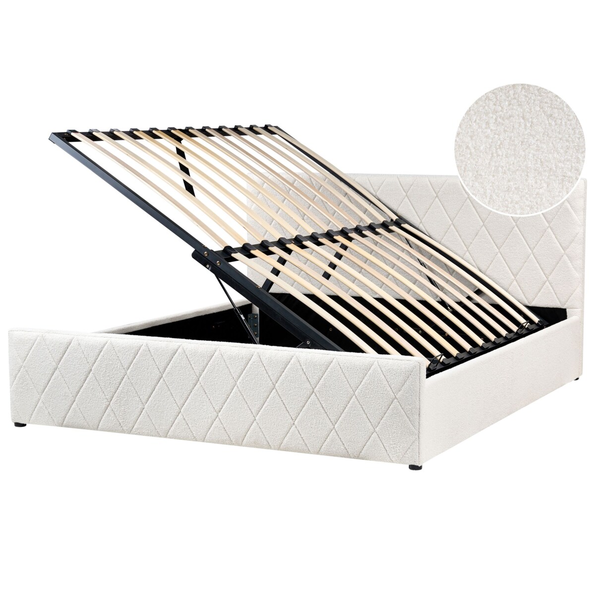 Łóżko z pojemnikiem Boucle ROCHEFORT 180 x 200 cm Złamana biel