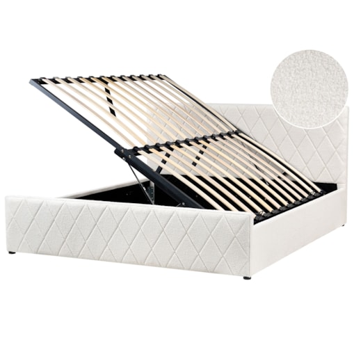 Łóżko z pojemnikiem Boucle ROCHEFORT 180 x 200 cm Złamana biel