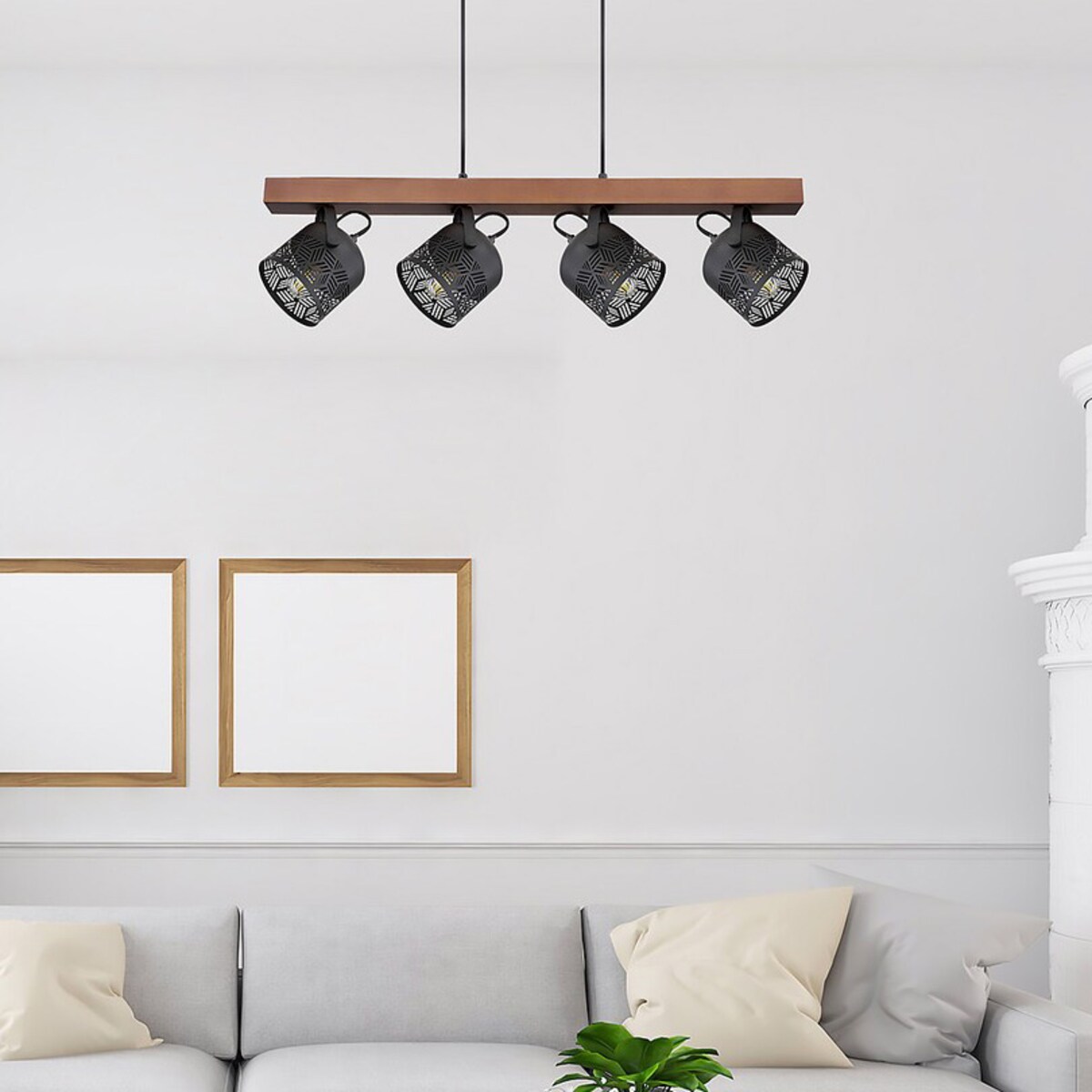 Drewniana lampa wisząca Rotem 3300 belka do kuchni nad wyspę czarna