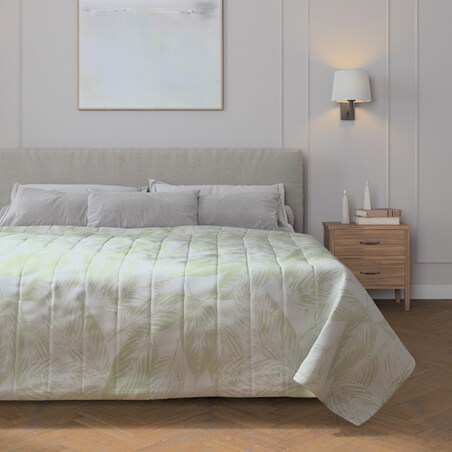 Narzuta pikowana w pasy 200x210 zielone liście
