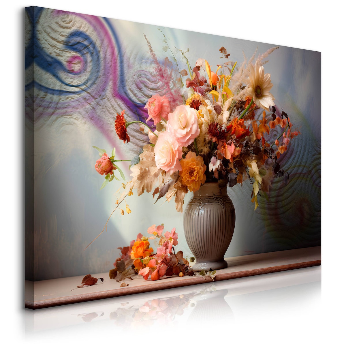 Obraz Do Salonu Suszone Kwiaty Bukiet Martwa Natura Abstrakcja Beton 120x80cm