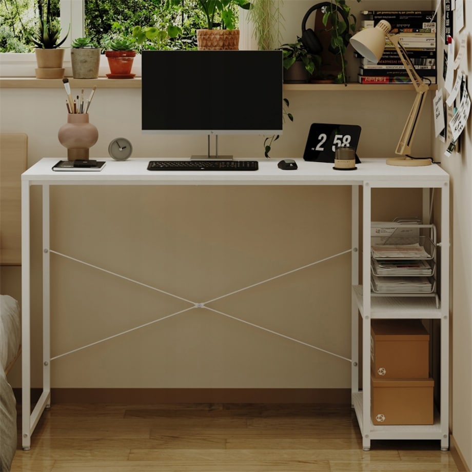 Biurko komputerowe stolik loft białe nowoczesne z półkami industrialne stół