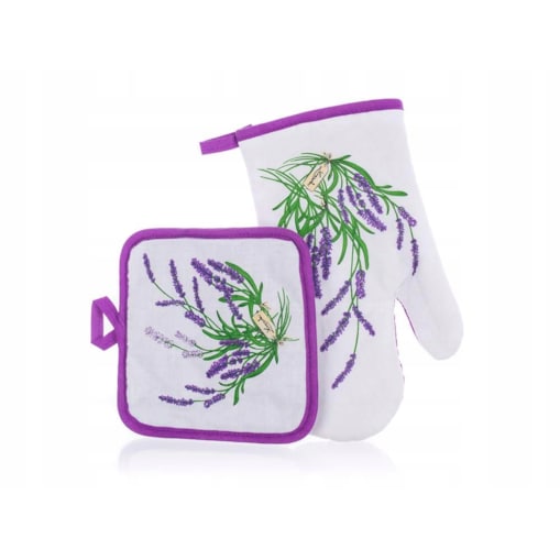 PRZYBORY DO KUCHNI RĘKAWICA + ścierka w lawendę dekor kuchenna mamy prezent